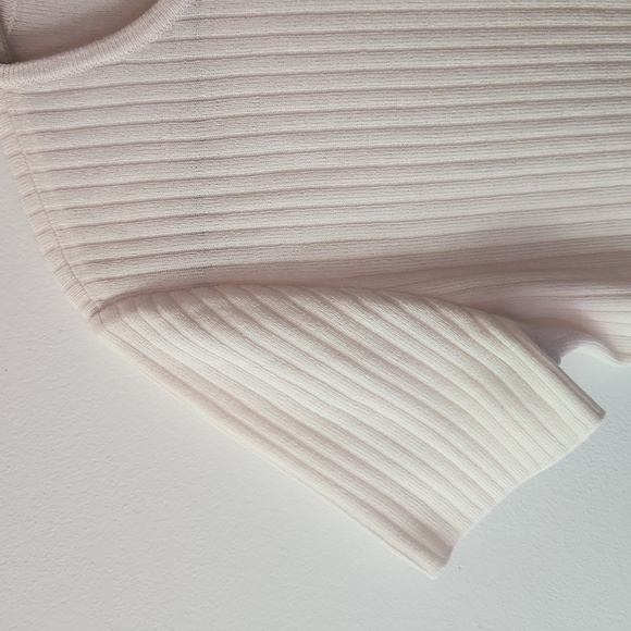 St. John Large Top Santana Knit Cream Ribbed Short Sleeve Office Minimal Capsule - Picture 3 of 10